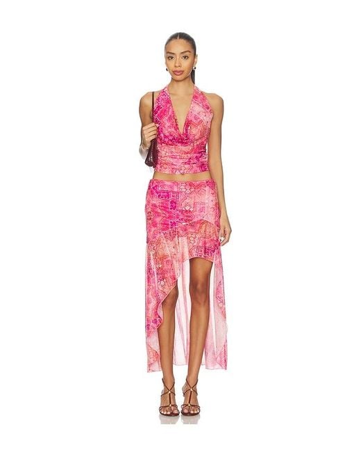 Runaway the Label Pink Emery Midi Flounce Skirt