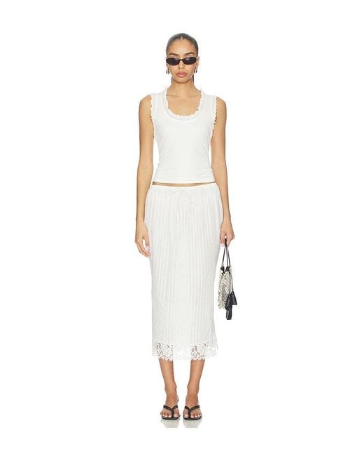 YUHAN WANG White Lace Hem Drawstring Skirt