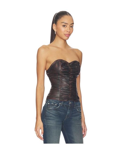 One Teaspoon Blue Leather Strapless Bustier Top