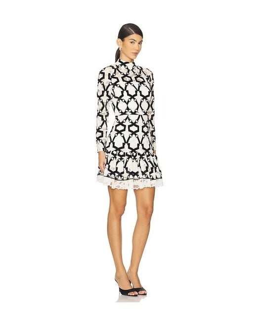 MILLY Black Willa Velvet Flock Lace Mock Neck Dress