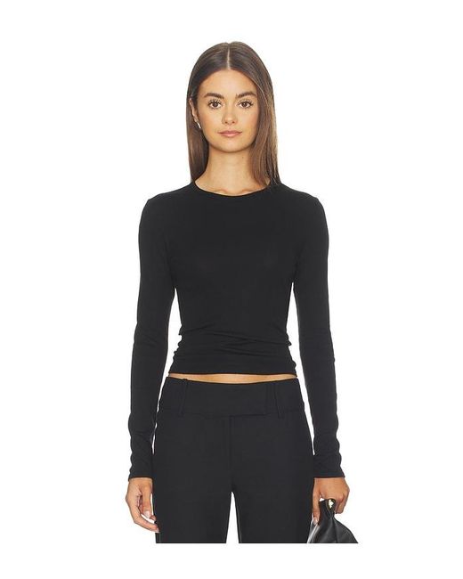 Enza Costa Black Fine Supima Cotton Long Sleeve Crew