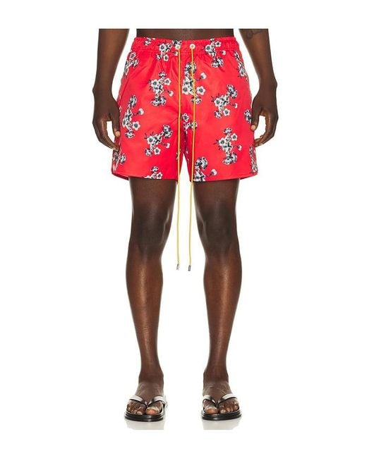 Rhude Red Turbo Floral Swim Short for men