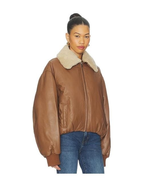 AEXAE Blue Leather Bomber Jacket