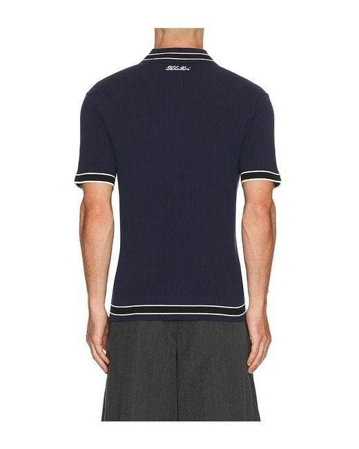 Khalhon Blue Varsity Tipped Rib Polo for men