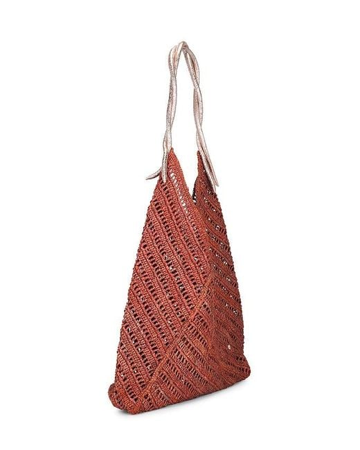 Flora Bella Red Panama Crochet Raffia And Leather Tote Bag