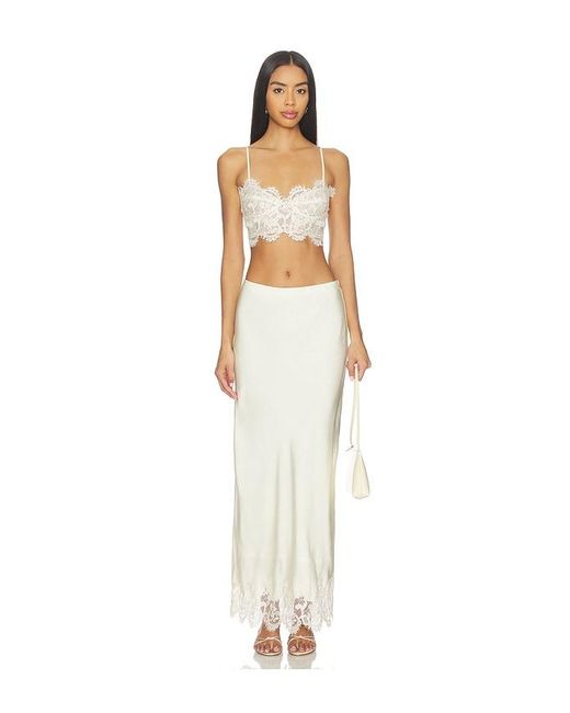 Bardot White Elisan Lace Satin Midi Skirt