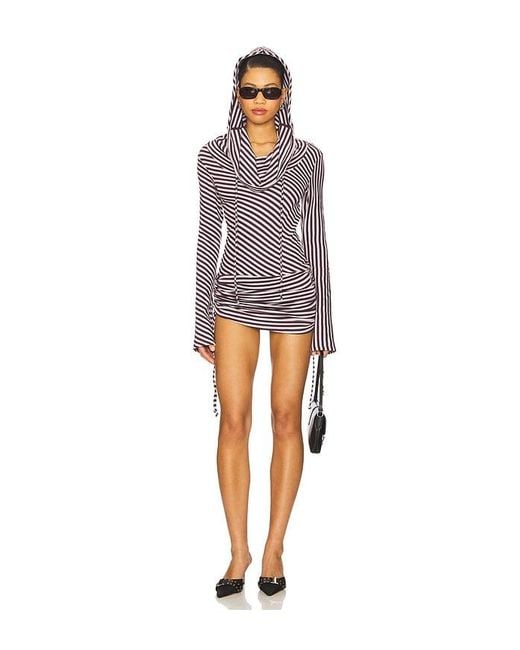 Jaded London Multicolor Sporty Stripe Hooded Draped Mini Dress
