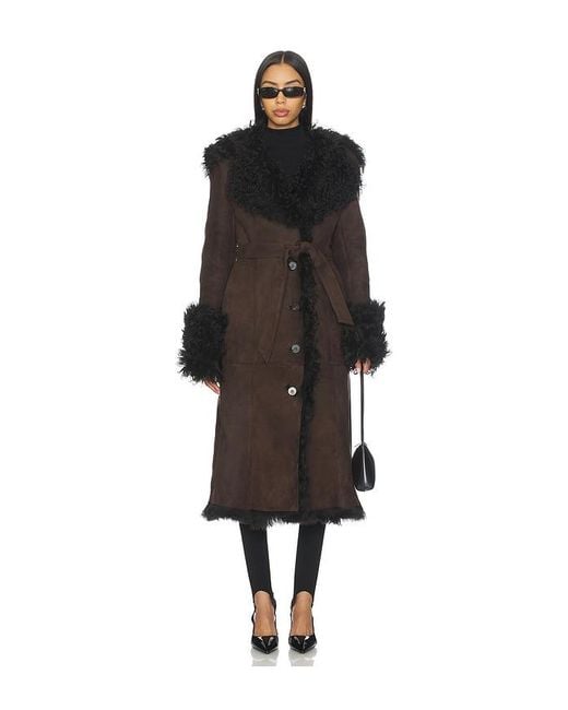 Susanna Chow Black Daphne Shearling Suede Coat
