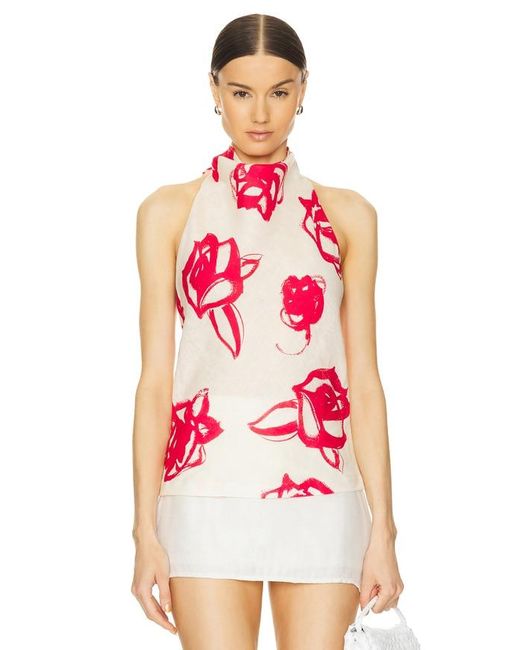 MSGM Red Brushed Roses Top