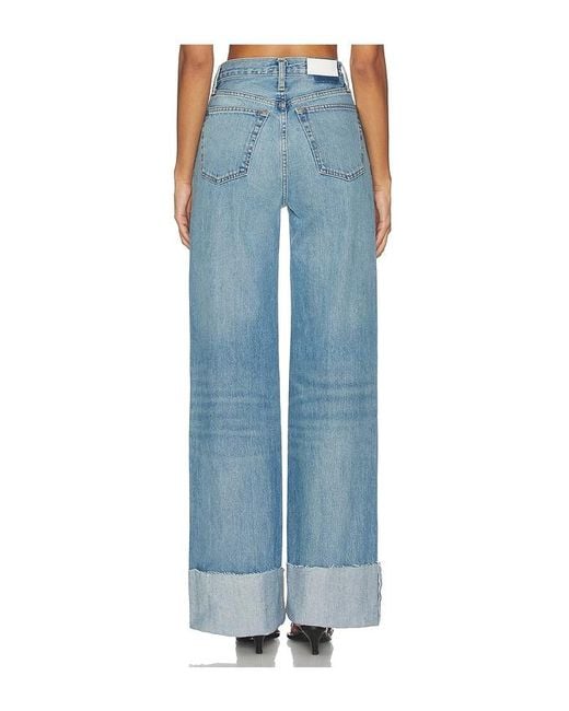 Re/done Blue High Rise Wide Leg Cuff Jeans