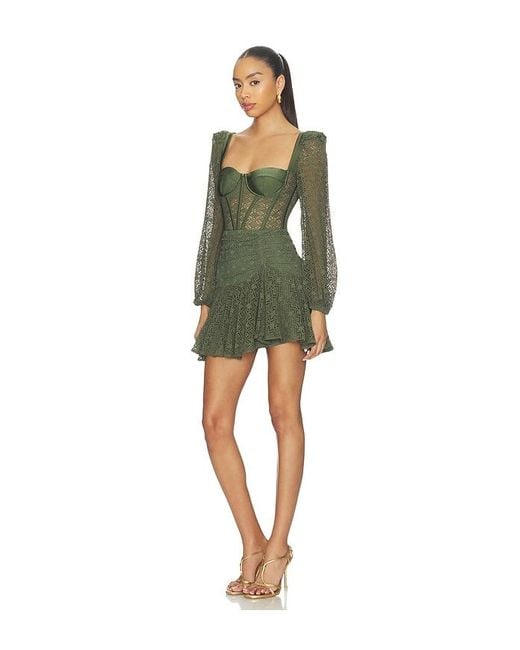 PATBO Green Sirena Mesh Long Sleeve Mini Dress