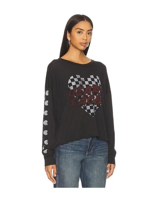 Lauren Moshi Black Luella Long Sleeve Drop Shoulder Tee