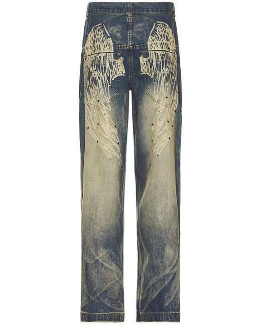 Jaded London Wing Print Studded Lowrise Colossus Jeans in
