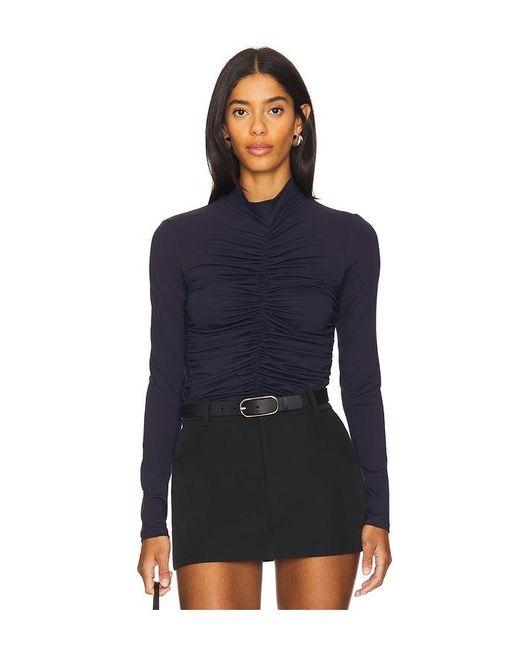Susana Monaco Blue Mock Neck Gathered Front Top