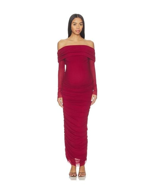 BUMPSUIT Red Off The Shoulder Mesh Dress