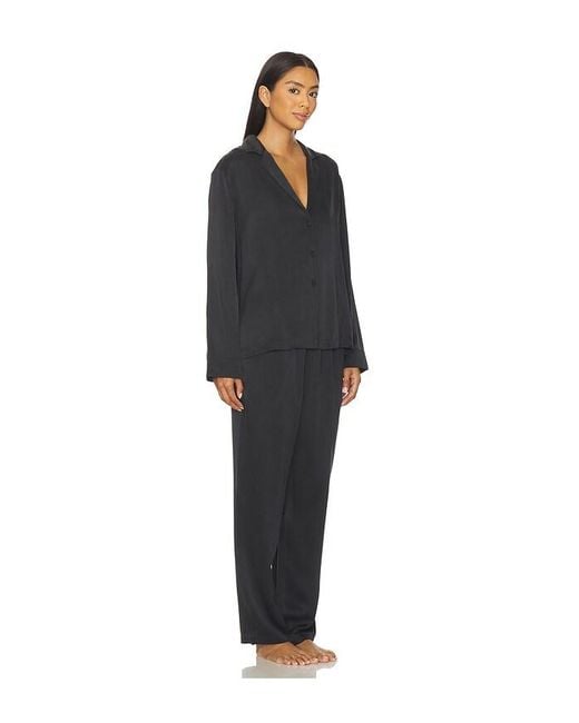 Lunya Black Washable Silk Long Sleeve Pant Set