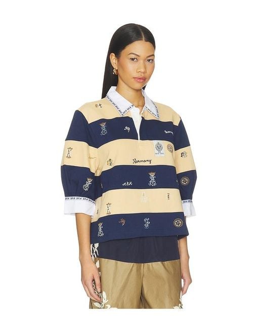 Sea Blue Juliet Embroided Short Sleeve Rugby Top