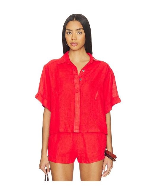 PQ Swim Red Linen Button Up Top