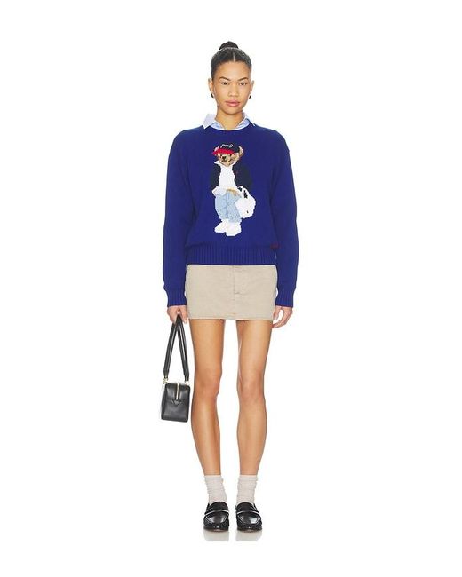 Polo Ralph Lauren Blue Cotton Bear Crew Neck Pullover Sweater