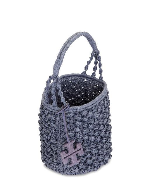 Tory Burch Blue Handgehäkelte Beuteltasche Mit Popcorn-Muster Ella