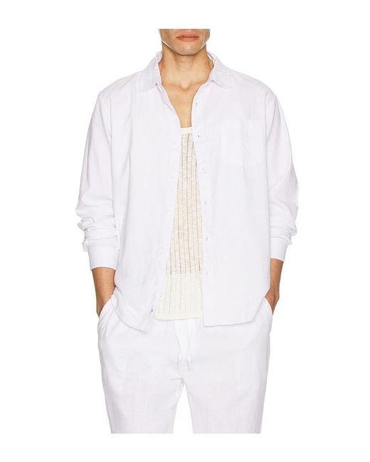 Vintage Summer White Long Sleeve Linen Button Down Shirt for men