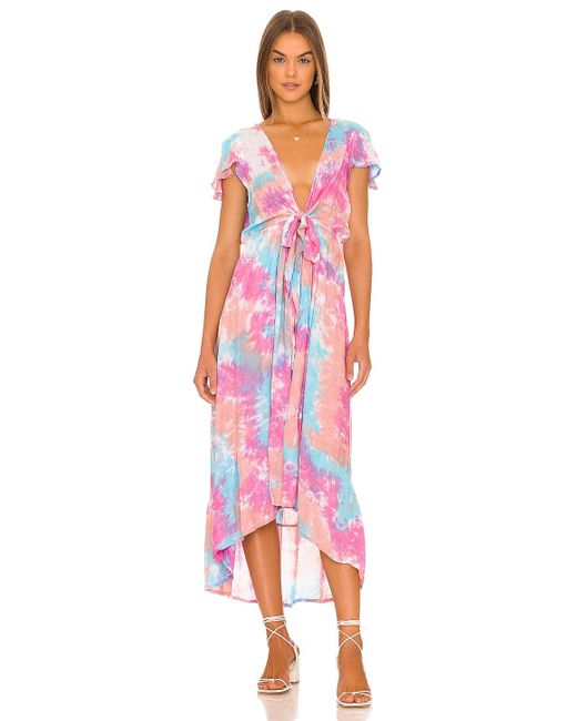 Tiare Hawaii Cotton Blake Maxi Dress in Mauve Turquoise & Pink Smoke ...
