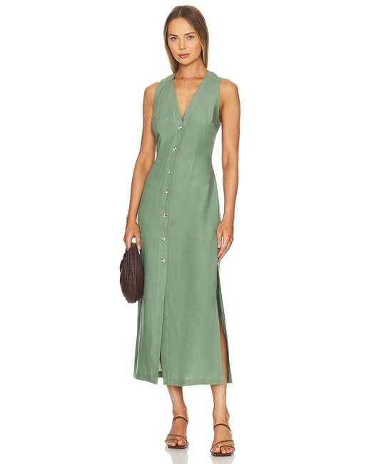Onia Green Air Linen Button Down Maxi Dress