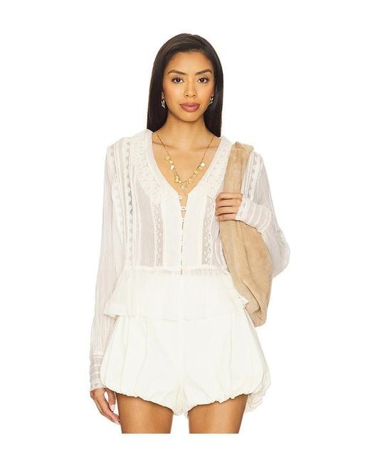 Free People White Elodie Blouse