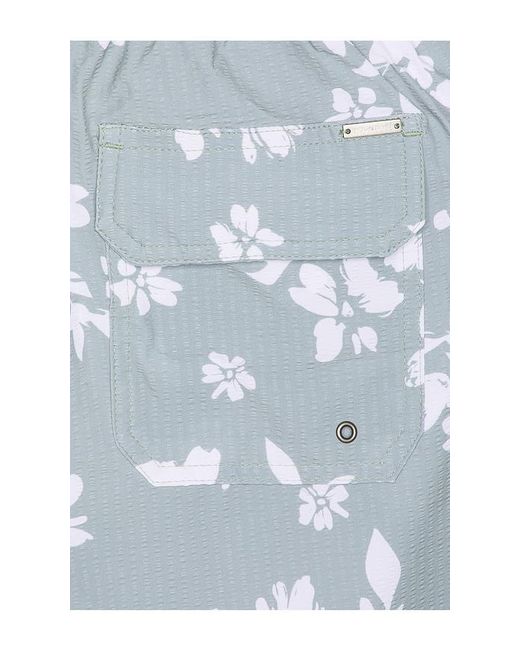 Vintage Summer Blue Seersucker Strech Volley Swim Trunks for men