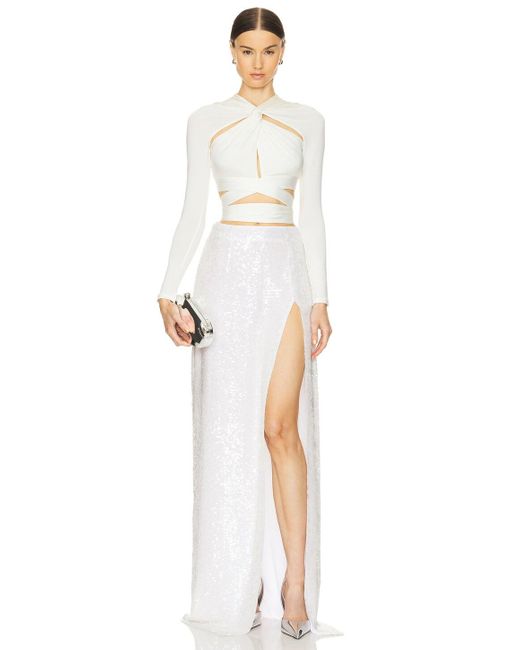 LAPOINTE Sequin High Waist Maxi Skirt White