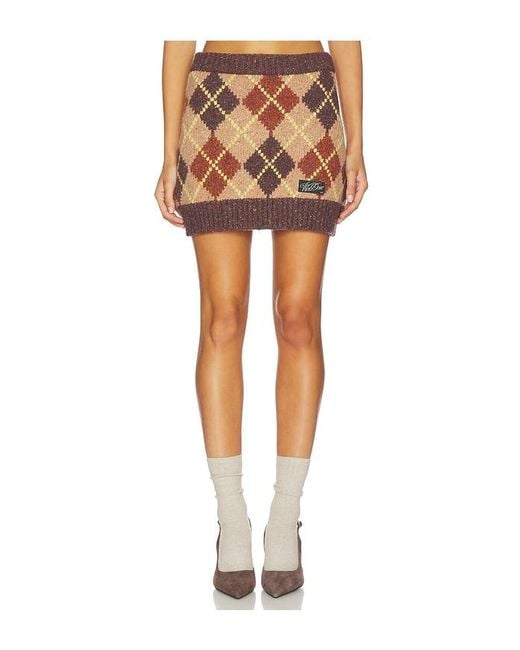 we11done Brown Argyle Intarsia Mini Skirt