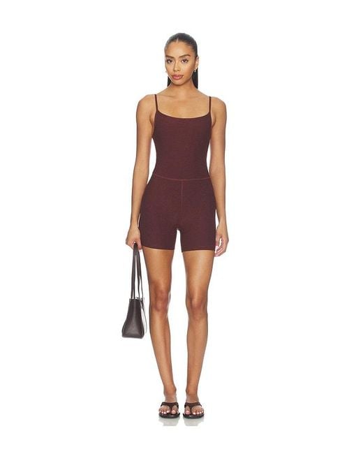 Beyond Yoga Red Spacedye Keep Pace Biker Romper