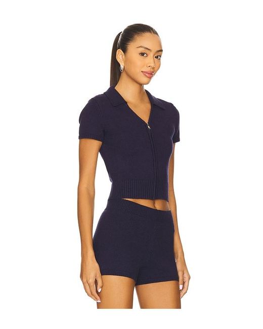 GUIZIO Blue Calesia Zip Up Top