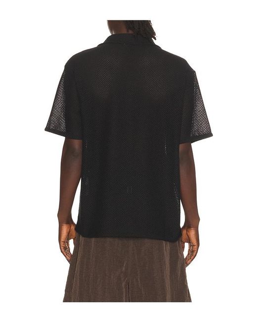 DUNST Black Open Collared Crochet Shirt for men