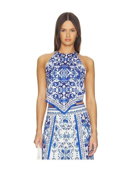 Alice + Olivia Blue Frenchie Handkerchief Halter Top