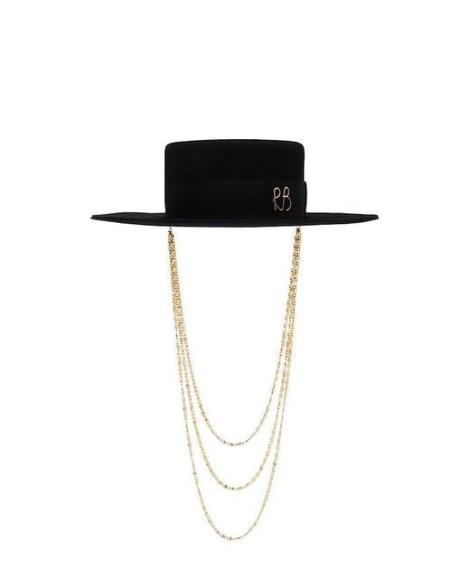 Ruslan Baginskiy Black Monogram-Embellished Canotier Hat