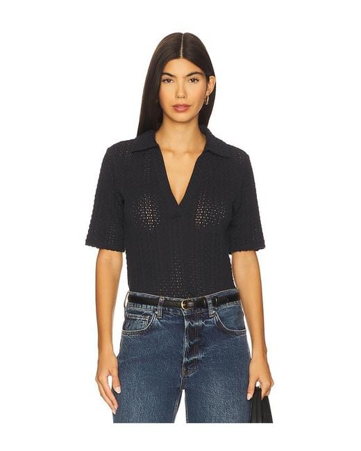 Vince Elbow Sleeve Polo Top Black