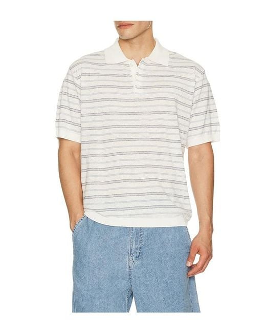 DUNST White Linen Striped Polo Knit for men