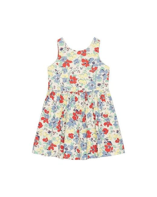 Polo Ralph Lauren White Sleeveless Poplin Floral Printed Flare Dress