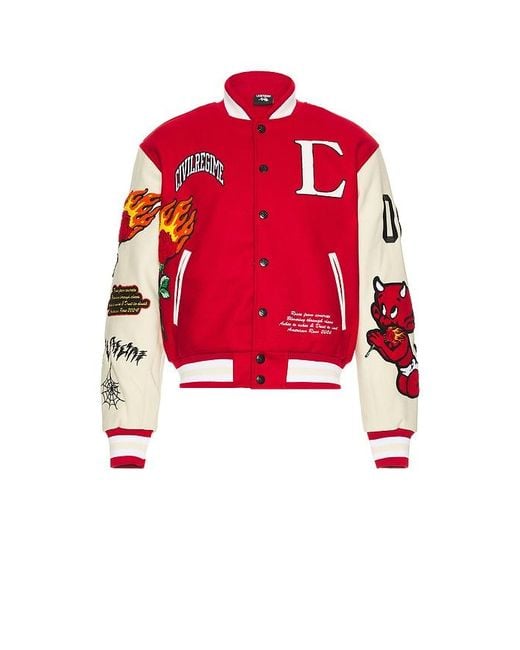 Civil Regime Red Flames Varsity Letterman Jacket for men