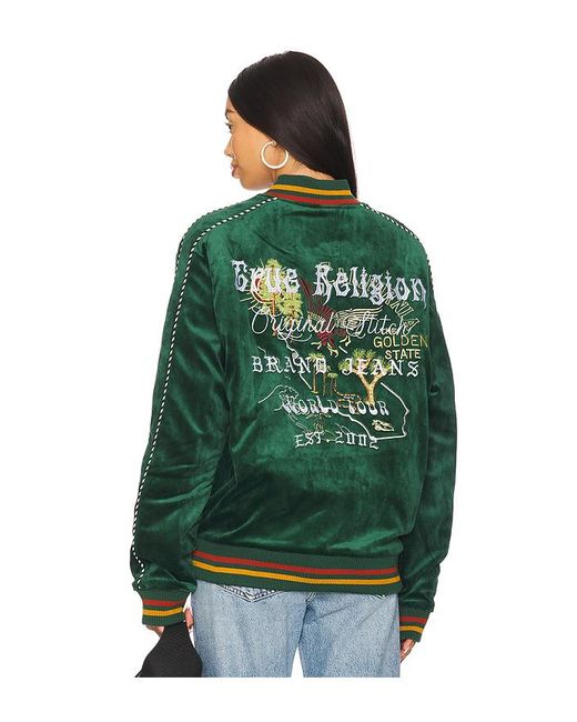 True Religion Green Western Velvet Bomber Jacket