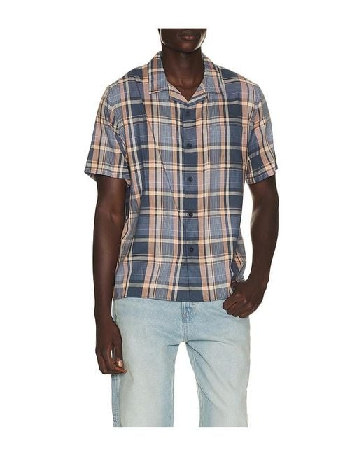 Vince Blue Prine Plaid Cotton Blend Cabana Shirt for men