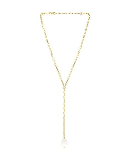 petit moments Metallic Pearl Drop Lariat Necklace