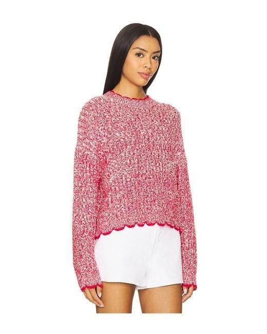 Autumn Cashmere Red Rundhalsoberteil Mit Leitermuster Und Kontrastabschlüssen
