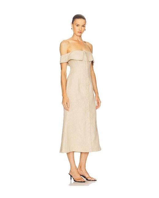 Camila Coelho White Harlow Linen Midi Dress