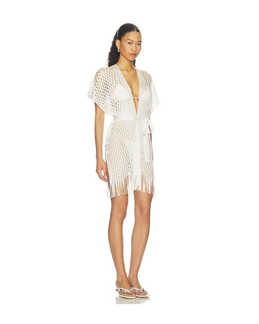 Luli Fama White Caught Up Short Caftan