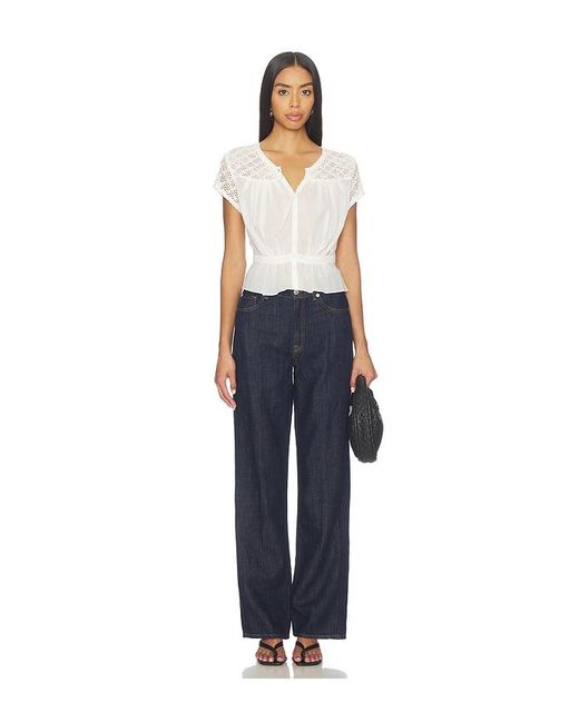 Free People Blue Glimmer Embroidered Top