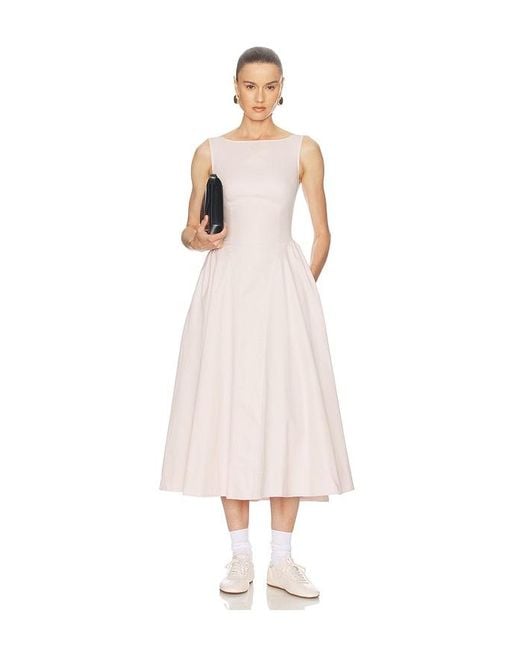 Helsa White Stretch Cotton Sateen Midi Dress