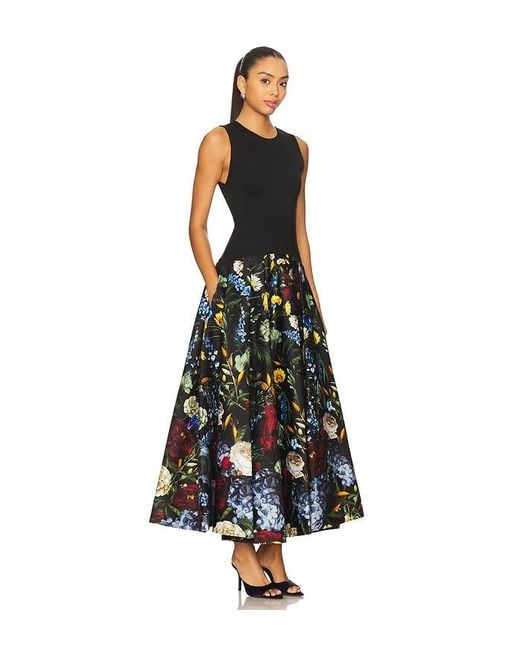 Alice + Olivia White Adley Sleeveless Drop Waist Flare Midi Dress