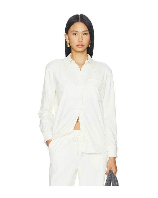 Beyond Yoga White Breathe Easy Corduroy Button Front Shirt